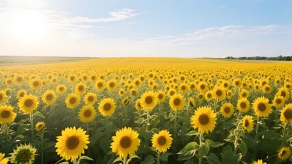 Obraz premium Vast Field of Sunflowers Under a Clear Blue Sky