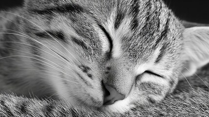 A sleeping cat with peaceful expressions and soft fur.