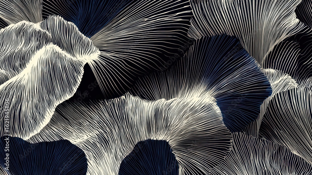 Poster abstract design of layered, flowing lines in dark and light tones.