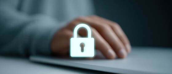 A symbolic image of data protection, a digital lock glows with significance over a hand, highlighting the essence of online security in a modern world.
