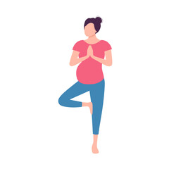Pregnant woman doing yoga exercise in flat design on white background.