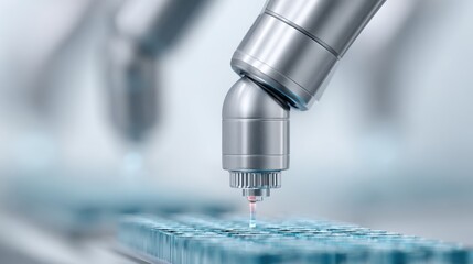 High-tech, sleek robotic arm precisely and meticulously working in a laboratory setting, offering a vision of the future of scientific innovation.