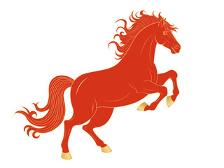 Vector pattern of red and golden horses