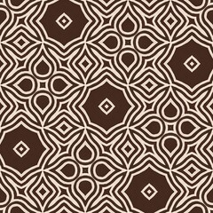Black and white seamless geometric pattern with vintage floral ornament illustration, ideal for fashion, fabric, textile, and paper designs