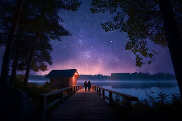 Couple Stargazing Under a Starry Sky