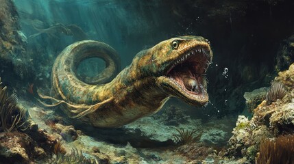 Prehistoric sea creature attacks underwater