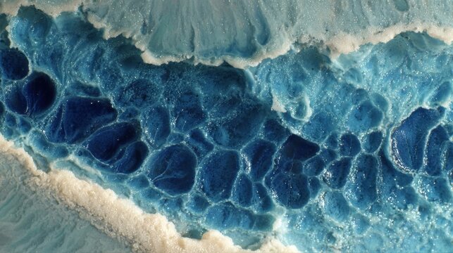 scene of bluehued fluid gradually spreading and expanding in soft tissues interstitial areas demonstrating edema progression.