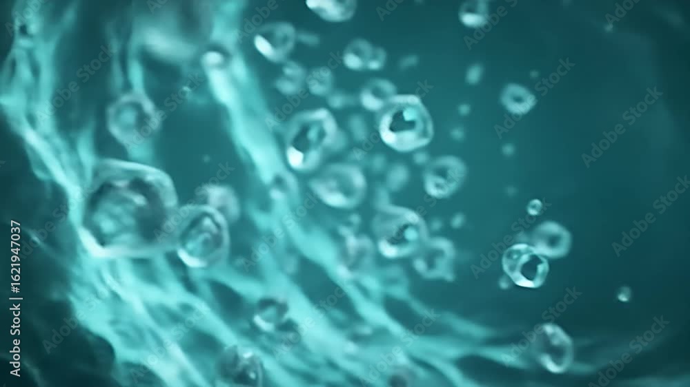 Fototapete mesmerizing abstract 3d render featuring flowing clear water droplets on soft teal background convey