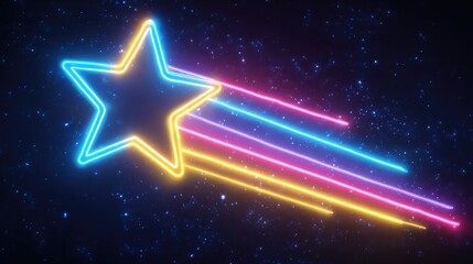 Neon star shooting graphic design space background