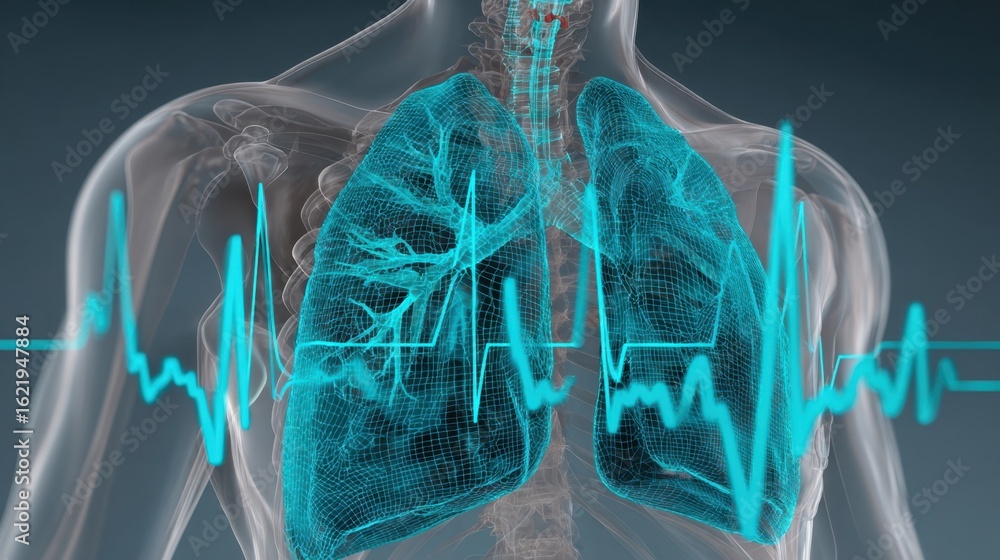 Poster detailed 3d model illustrating airway obstruction with synchronized oxygen saturation pulse drops in