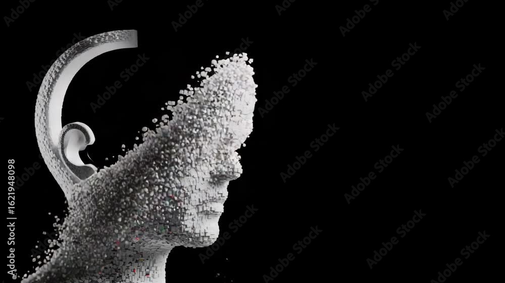 Aufkleber a digital ai head disintegrates into pixels representing artificial intelligence and the future of t