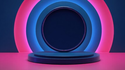 Product display stage with neon light and circular background