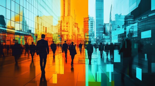 Abstract modern geometric image of negotiators and global scenes