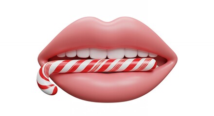 Lips holding candy cane