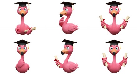 Pink flamingo graduation characters