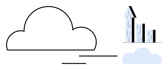 Abstract cloud outline with growth bar graph and small cloud below. Ideal for technology, business growth, data storage, analytics, innovation, cloud computing, simple landing page