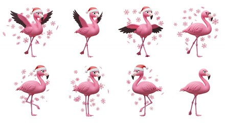 Pink flamingos with christmas hats