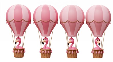 Pink hot air balloons with flamingos