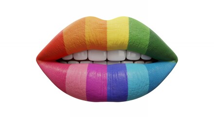 Rainbow painted lips closeup