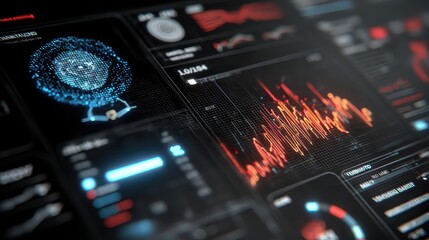 Futuristic dashboard with data streams and digital interface elements