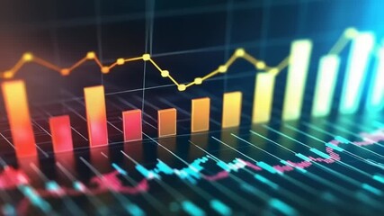 Financial data analysis displayed with a dynamic bar and line chart animation - Powered by Adobe