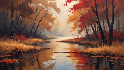 autumn in the forest and river