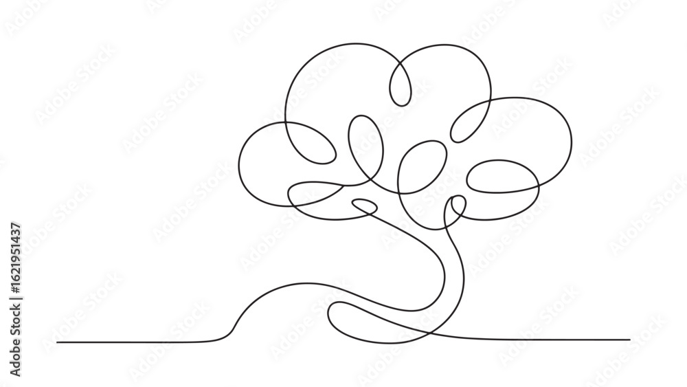 Aufkleber continuous line drawing of a tree with abstract leaves in a minimalist style design