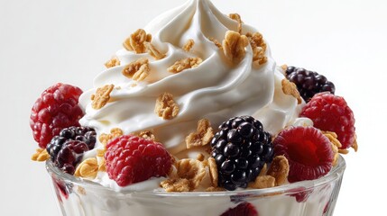 Delicious yogurt parfait with berries and granola stock photo