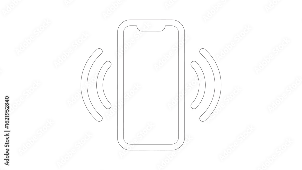 Poster vibrating smartphone outline icon with signal waves for notification or alert