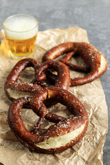 Freshly Baked Homemade Soft Germany Salt Bread Pretzel with Salt