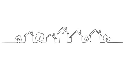Continuous Line Drawing of Houses Vector Illustration for Real Estate and Architecture