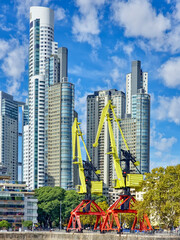 The modern Puerto Madero district in Buenos Aires. Majestic skyscrapers and a lively atmosphere of...