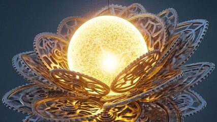 Steampunk Light Fixture: Intricate Gears & Glowing Orb - Powered by Adobe