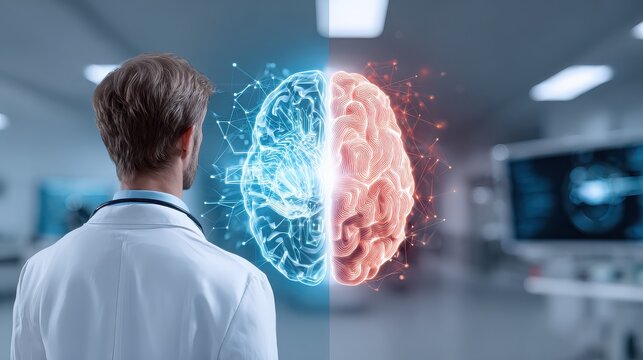 Rtificial intelligence brain with doctor for medical research concept - Powered by Adobe