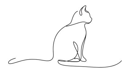 Elegant Cat Silhouette Continuous Line Drawing for Animal Lovers on Transparent Backdrop