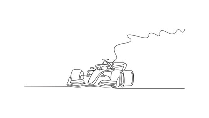 Dynamic Formula One Racing Car Single Line Drawing on Transparent Backdrop for Graphics