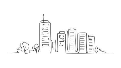 Fototapeta premium Cityscape Continuous Line Art Vector Illustration Urban Skyline Minimalist Design