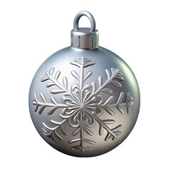 Fototapeta premium Silver christmas ornament with snowflake isolated on transparent background