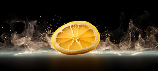 a light lemon slice , coming out of the smoke, generative AI