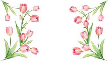 L-shape tulip wreath, transparent watercolor, pastel hand-drawn style, isolated on white, minimal, realistic, elegant, suitable for wedding designs.