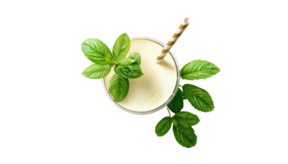 Glass of Banana Milkshake or Smoothie with Drinking Straw