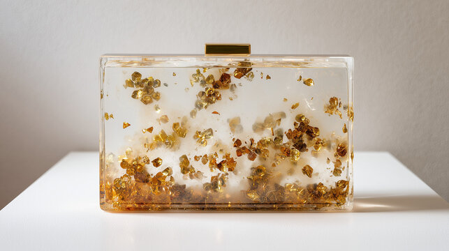Shop acrylic clutch with gold flakes online unique designer evening bag for women trendy fashion accessories