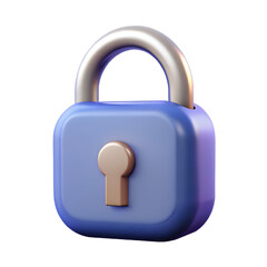 High-Quality 3D Render of Locked Padlock with Transparent Background, Realistic Front View