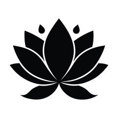 Sacred lotus flower silhouette with wide petals and floating leaves