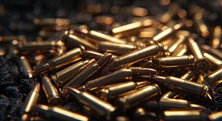 Ammunition pile, sunset ground, outdoor scene, potential warzone background