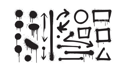 Graffiti Spray Paint Elements Collection Vector Set with Arrows, Circles, and Square Shapes