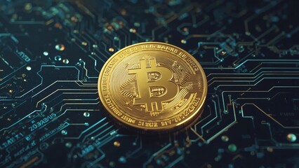 Bitcoin Cryptocurrency on Digital Circuit Board