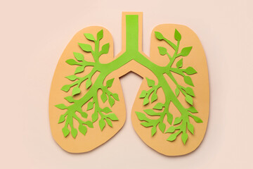 Paper lungs on beige background