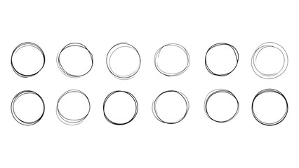 Set of Hand Drawn Scribble Circles, Round Shapes, Doodle Circular Elements Collection