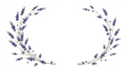 Obraz premium L-shape lavender wreath, vintage botanical illustration, isolated on white, clean, minimal, realistic, elegant, suitable for wedding designs.